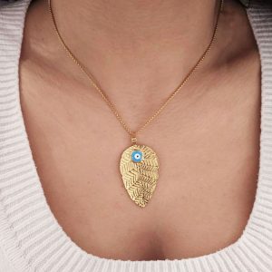 Ατσάλινο Κολιέ Φύλλο Με Ματάκι - ΑσημίX0081B