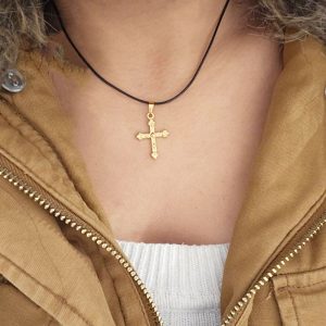 Ατσάλινο Κολιέ Σταυρός Με Κορδόνι - ΧρυσόX0083A