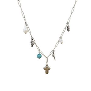 Ατσάλινο Κολιέ Σταυρός Με Κρεμαστά Στοιχεία - ΧρυσόX0096B