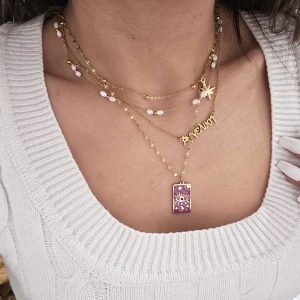 Ατσάλινο Κολιέ Με Ορθογώνιο Μοτιφ Και Ματάκι - ΧρυσόX0099A