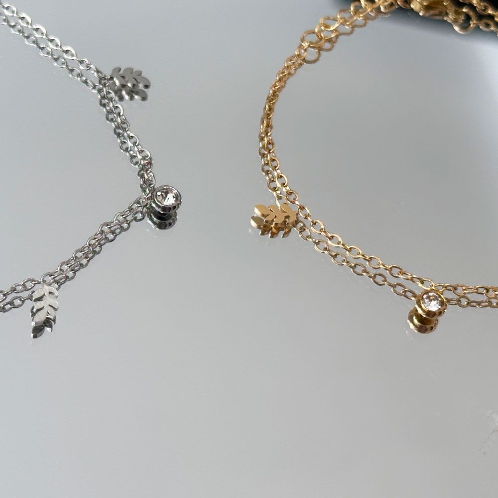 Ατσάλινο Βραχιόλι με Φύλλο & Ζιργκόν - Χρυσό Ατσάλινο Βραχιόλι με Φύλλο & Ζιργκόν - ΧρυσόA12191A