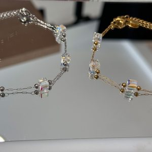 Βραχιόλι με Ατσάλινη Αλυσίδα & Κρυστάλλινες Χάντρες - ΧρυσόA12195-1A