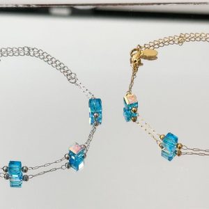 Βραχιόλι με Ατσάλινη Αλυσίδα & Γαλάζιες Κρυστάλλινες Χάντρες - ΧρυσόA12195-3A