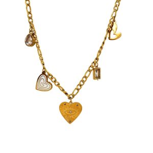 Ατσάλινο Κολιέ Με Κρεμαστές Καρδιές Και Πέτρες ΖιργκόνA33055