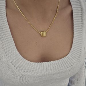 Κολιέ Απο Ανοξείδωτο Ατσάλι Τετράγωνο Ματ Με Πλακέ Αλύσιδα - ΧρυσόA41017A