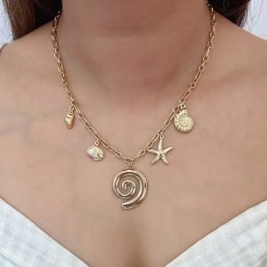 Ατσάλινο Κολιέ με Σπείρα & Θαλασσινά CharmsN71