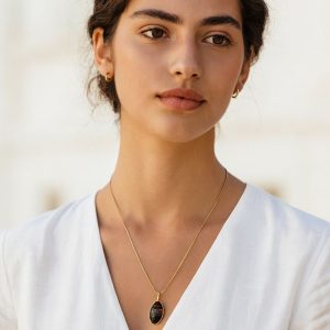 Ατσάλινο Κολιέ με Πετράδι Μάτι Τίγρης ΟβάλN52