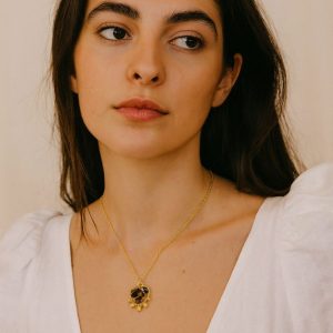 Ατσάλινο Κολιέ Καρδιά Leopard με Χρυσές ΛεπτομέρειεςN54