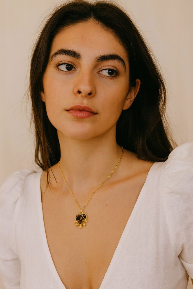 Ατσάλινο Κολιέ Καρδιά Leopard με Χρυσές Λεπτομέρειες Ατσάλινο Κολιέ Καρδιά Leopard με Χρυσές ΛεπτομέρειεςN54