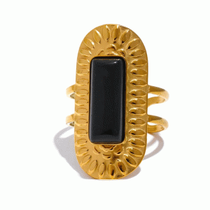 Ατσάλινο Δαχτυλίδι Με Χρωματιστή Πέτρα - Χρυσό ΠράσινοJ87