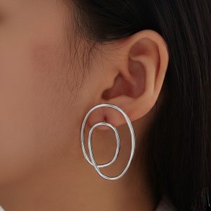 Σκουλαρίκια Διπλό Οβάλ Ατσάλι ΑσημίA3827B