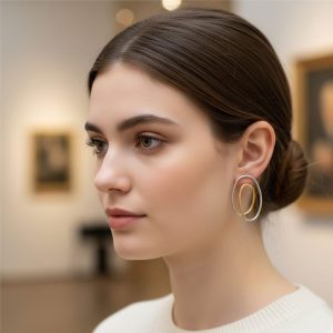 Σκουλαρίκια Διπλό Οβάλ Ατσάλι ΔίχρωμοA3827C