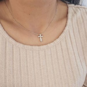 Κολιέ Σταυρός Από Ανοξείδωτο Ατσάλι Και Ζιργκόν - ΧρυσόΑ23007