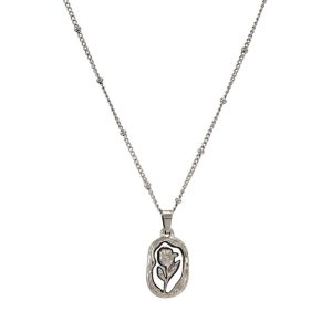 Ατσάλινο Κολιέ Vintage Mε Τριαντάφυλλο Και Πέτρα ΦίλντισιΑ3305