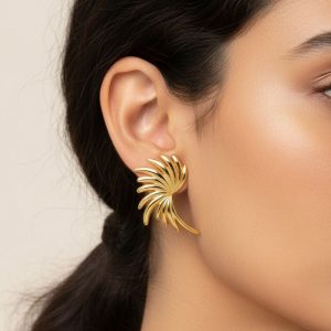 Ατσάλινα Σκουλαρίκια Φτερό Χρυσό ΧρώμαA3352-2A