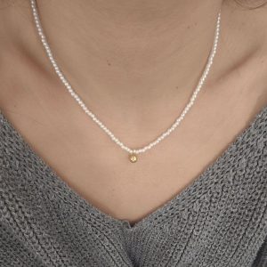 Ατσάλινο Κολιέ Με Πέρλα Kαι Κρεμαστή ΜπίλιαA11028