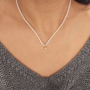 Ατσάλινο Κολιέ Με Πέρλα Kαι Κρεμαστό ΑστεράκιA11027