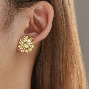 Ατσάλινα Σκουλαρίκια Λουλούδι Χρυσό ΧρώμαA1154