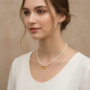 Ατσάλινο Κολιέ Με Πέρλες Και ΦιογκάκιA1337