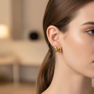 Σκουλαρίκια Πεταλούδα Ατσάλι Διπλής ΌψηςA2068