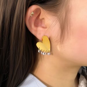 Σκουλαρίκια Ατσάλι Καρδιά με Κρυστάλλινες Κρεμαστές Λεπτομέρειες ΧρυσόA2255A