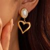 Σκουλαρίκια Ατσάλι Καρδιά με Κρεμαστή Πέτρα Στυλ Πέρλας ΧρυσόA2264A