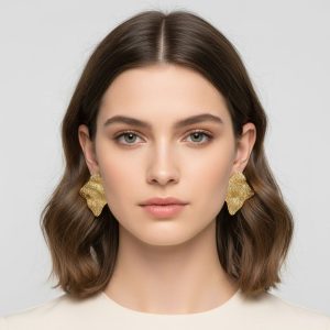 Ατσάλινα Σκουλαρίκια με Γεωμετρική Τσαλακωμένη Υφή Χρυσό ΧρώμαA3091A