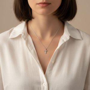 Ατσάλινος Σταυρός Λαιμού Minimal Κρεμαστό Ασημί ΧρώμαA31092B