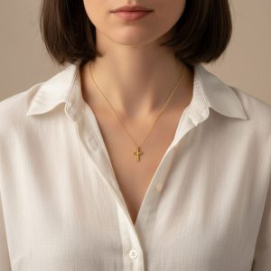 Ατσάλινος Σταυρός Λαιμού Minimal Κρεμαστό Χρυσό ΧρώμαA31092A