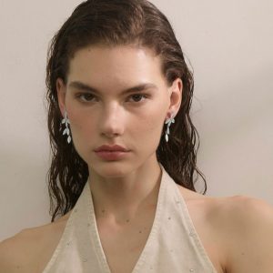 Ατσάλινα Σκουλαρίκια Φύλλα με Κίνηση Ασημί ΧρώμαB3120B