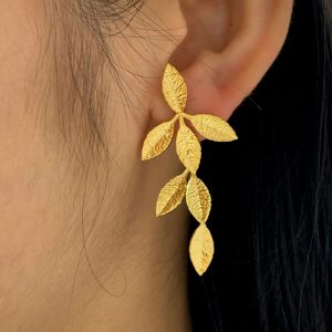 Ατσάλινα Σκουλαρίκια Φύλλα με Κίνηση Χρυσό ΧρώμαB3120A