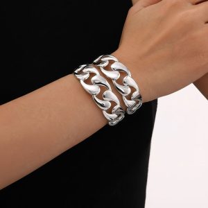 Ατσάλινο Βραχιόλι Χειροπέδα Σταγόνες Ασημί ΧρώμαA3195-1B