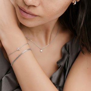 Ατσάλινο Βραχιόλι Λεπτή Αλυσίδα με Διακοσμητικές Πέτρες Ασημί ΧρώμαA3225B