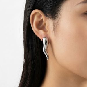 Σκουλαρίκια Ατσάλι Κυματοειδής Καμπύλη ΑσημίA3254B
