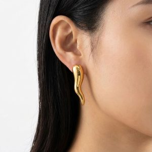 Σκουλαρίκια Ατσάλι Κυματοειδής Καμπύλη ΧρυσόA3254A