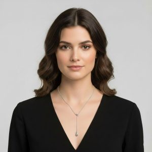 Ατσάλινο Μακρύ Κολιέ με Διπλή Σταγόνα Ασημί ΧρώμαA3286-1B