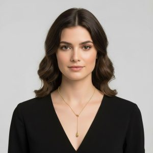 Ατσάλινο Μακρύ Κολιέ με Διπλή Σταγόνα Χρυσό ΧρώμαA3286-1A