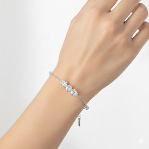 Ατσάλινο Βραχιόλι Αλυσίδα με Κρυστάλλινες Χάντρες Ασημί ΧρώμαA3299-1B