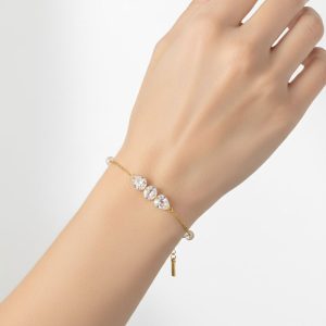 Ατσάλινο Βραχιόλι Αλυσίδα με Κρυστάλλινες Χάντρες Χρυσό ΧρώμαA3299-1A