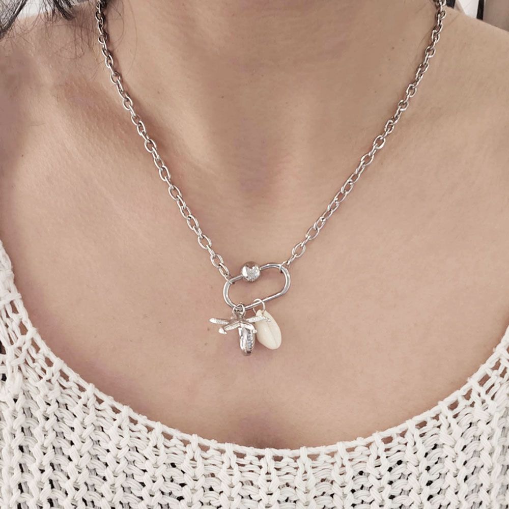 Ατσάλινο Κολιέ Με Ορθογώνιο Κρίκο Και Θαλασσινά Στοιχεία Ατσάλινο Κολιέ Με Ορθογώνιο Κρίκο Και Θαλασσινά ΣτοιχείαA3307-2