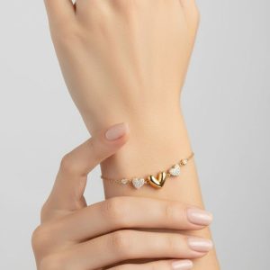 Ατσάλινο Βραχιόλι με Καρδιές και Λαμπερές Λεπτομέρειες Χρυσό ΧρώμαA3320-1A