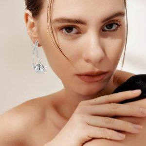 Ατσάλινα Κρεμαστά Σκουλαρίκια με Σφαίρα Ασημί ΧρώμαA3354-1B