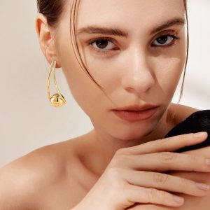 Ατσάλινα Κρεμαστά Σκουλαρίκια με Σφαίρα Χρυσό ΧρώμαA3354-1A