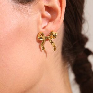 Ατσάλινα Σκουλαρίκια Φιόγκος Χρυσό ΧρώμαA3358-1A