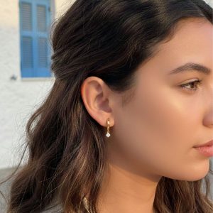 Ατσάλινα Σκουλαρίκια Κρίκοι με Κρυστάλλινο Στοιχείο Χρυσό ΧρώμαA3366A