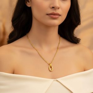 Ατσάλινο Κολιέ με Οβάλ Κρίκο Χρυσό ΧρώμαA3395A