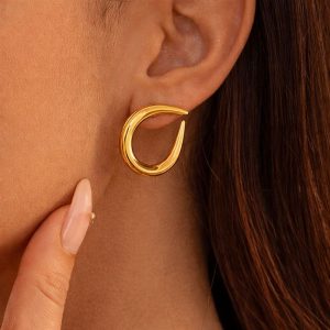 Σκουλαρίκια Ατσάλι Ασύμμετρος Κρίκος - ΧρυσόA3421A