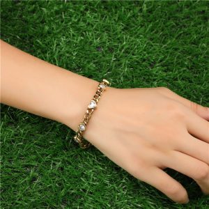 Ατσάλινο Βραχιόλι Αλυσίδα με Καρδιές Zircon Χρυσό ΧρώμαA3422-1A