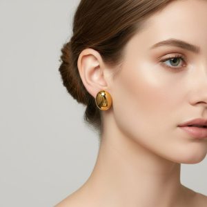 Ατσάλινα Καρφωτά Σκουλαρίκια Οβάλ Χρυσ'ο ΧρώμαA3462A