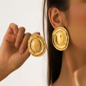 Ατσάλινα Σκουλαρίκια Κυματιστό Οβάλ Χρυσό ΧρώμαA3813A